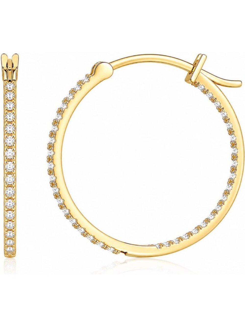 Elegant 14K Gold Hoop Earrings with Sparkling Cubic Zirconia, Lightweight